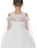 Beaded Cold Shoulder Ivory Lace Glitter Tulle Flower Girl Dress